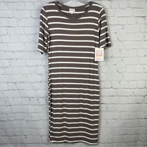 LuLaRoe Dresses & Skirts - LULAROE Julia brown white striped short sleeve soft lightweight dress NEW size S